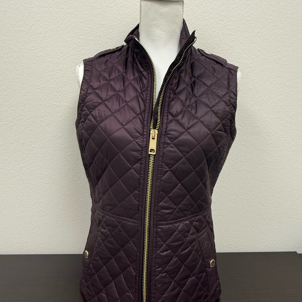 Burberry Quilted Purple Vest with Gold Zipper